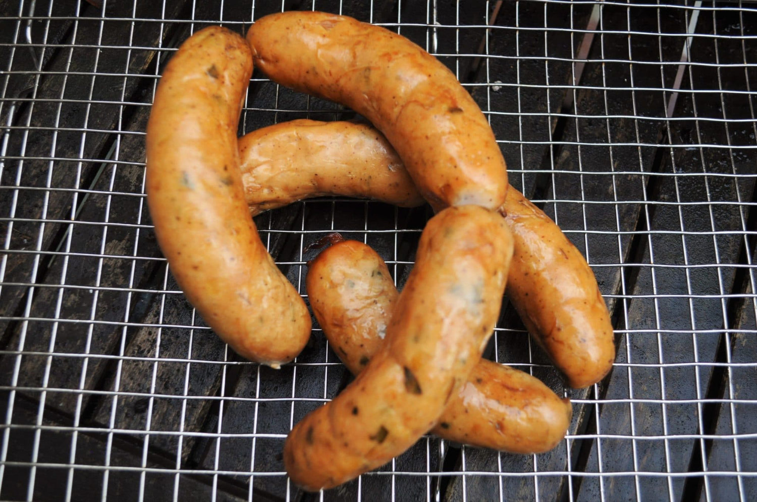 chicken sausages on rack